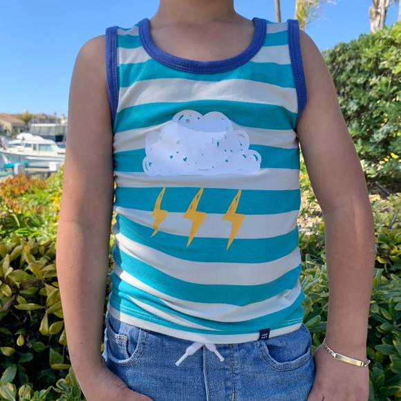 BOYS LIGHTNING BOLT STRIPED TANK TOP SUMMER - Picture 3 of 4